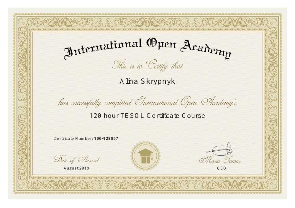 120-hour TESOL course — Alina Skrypnyk